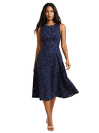 Women Midi Dress Polka Dot Sleeveless Fit Flare Design - Evergreen Outfits - Women Midi Dress