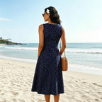 Women Midi Dress Polka Dot Sleeveless Fit Flare Design - Evergreen Outfits - Women Midi Dress