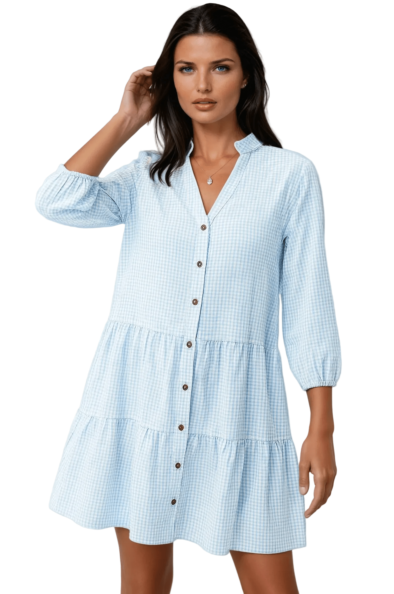Women Midi Dress Relaxed Fit Gingham Pattern Design - Evergreen Outfits - Women Midi Dress