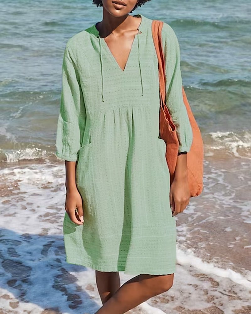Women Midi Dress Relaxed Fit Slip On Closure Style - Evergreen Outfits - Women Midi Dress