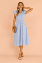 Women Midi Dress Ruffle Sleeve Detail Structured Design - Evergreen Outfits - Women Midi Dress