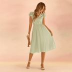 Women Midi Dress Ruffle Sleeve Detail Structured Design - Evergreen Outfits - Women Midi Dress