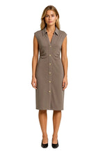 Women Midi Dress Sleeveless Button Closure Stand Collar - Evergreen Outfits - Women Midi Dress