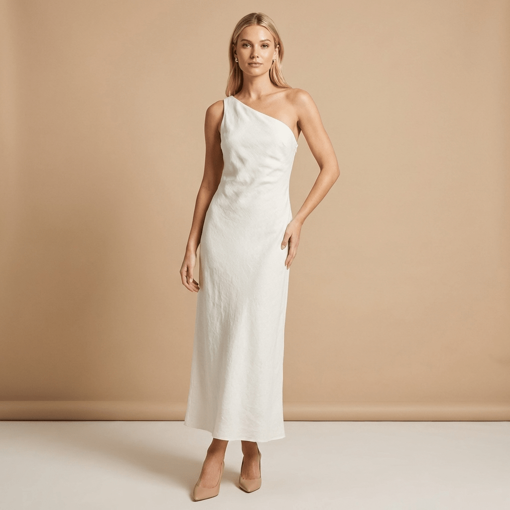 Women Midi Dress Sleeveless Linen Asymmetrical Hem Fit - Evergreen Outfits - Women Maxi Dress