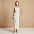 Women Midi Dress Sleeveless Linen Asymmetrical Hem Fit - Evergreen Outfits - Women Maxi Dress