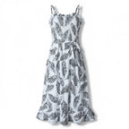 Women Midi Dress Sleeveless Ruffle Neck Tie Waist - Evergreen Outfits - Women Midi Dress