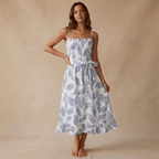 Women Midi Dress Sleeveless Ruffle Neck Tie Waist - Evergreen Outfits - Women Midi Dress