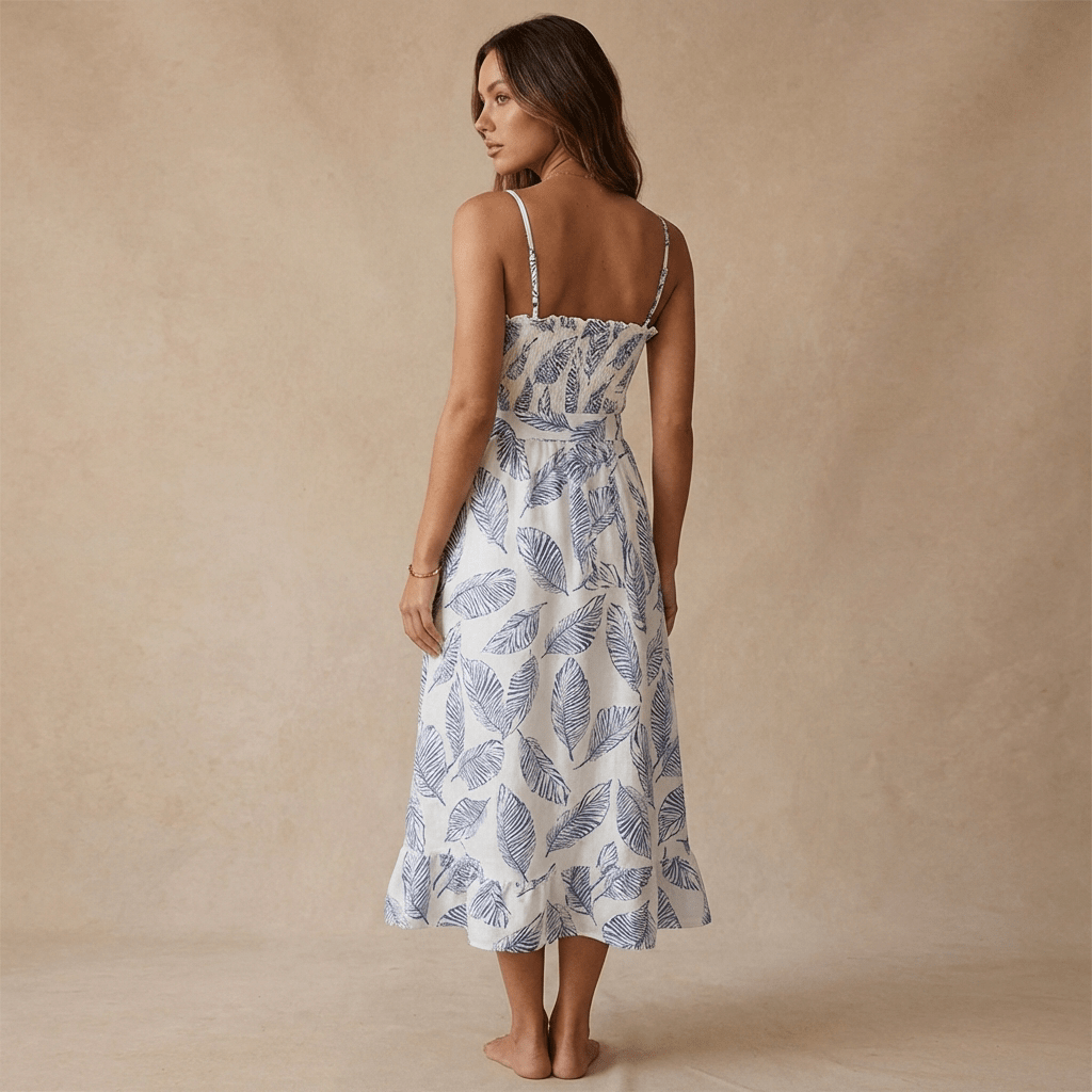 Women Midi Dress Sleeveless Ruffle Neck Tie Waist - Evergreen Outfits - Women Midi Dress