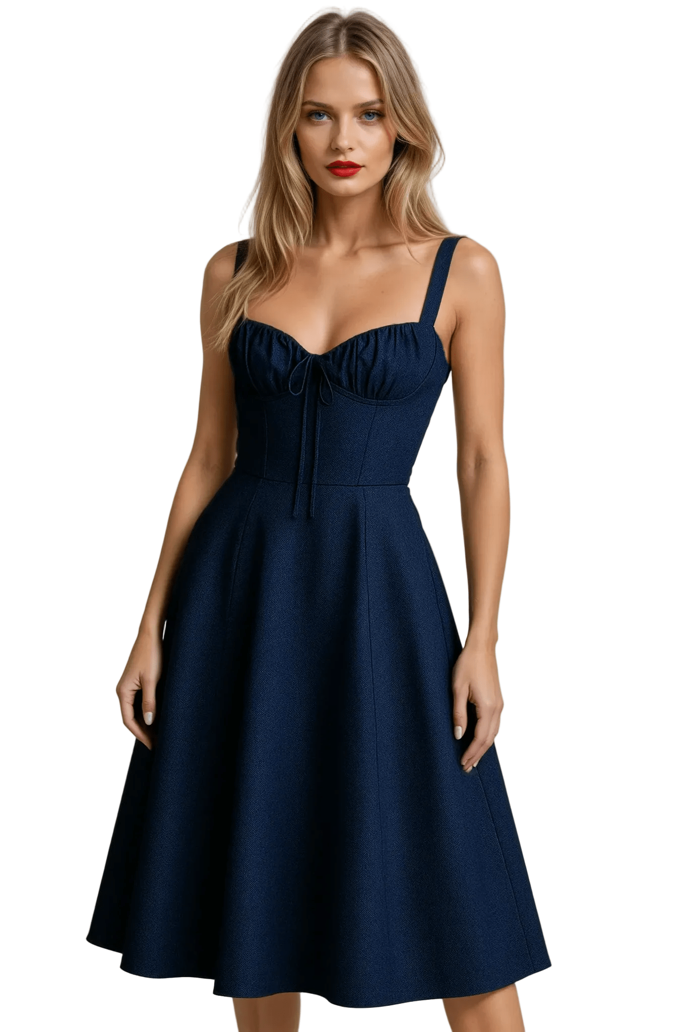 Women's Sleeveless Sweetheart Midi Dress Flared Skirt – Evergreen Outfits Navy blue / XL
