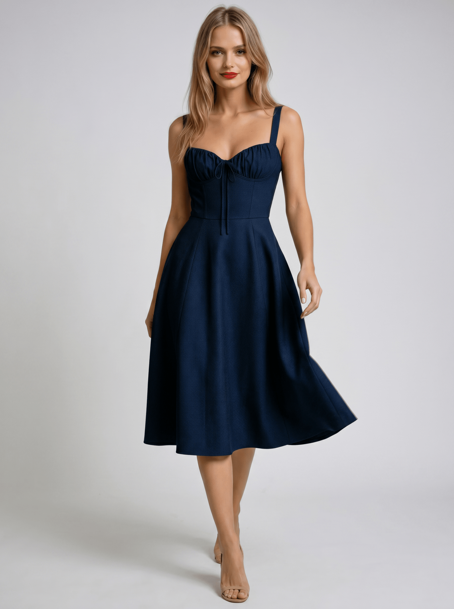 Women's Sleeveless Sweetheart Midi Dress Flared Skirt – Evergreen Outfits Navy blue / XL