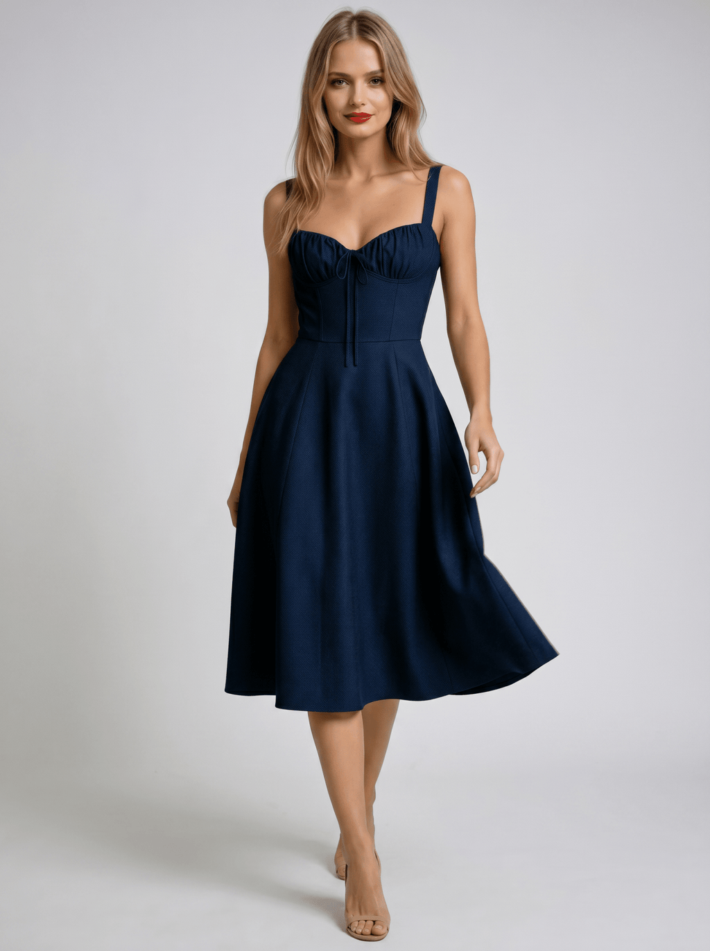 Women Midi Dress Sleeveless Sweetheart Neckline Flared - Evergreen Outfits - Women Midi Dress