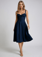 Women Midi Dress Sleeveless Sweetheart Neckline Flared - Evergreen Outfits - Women Midi Dress