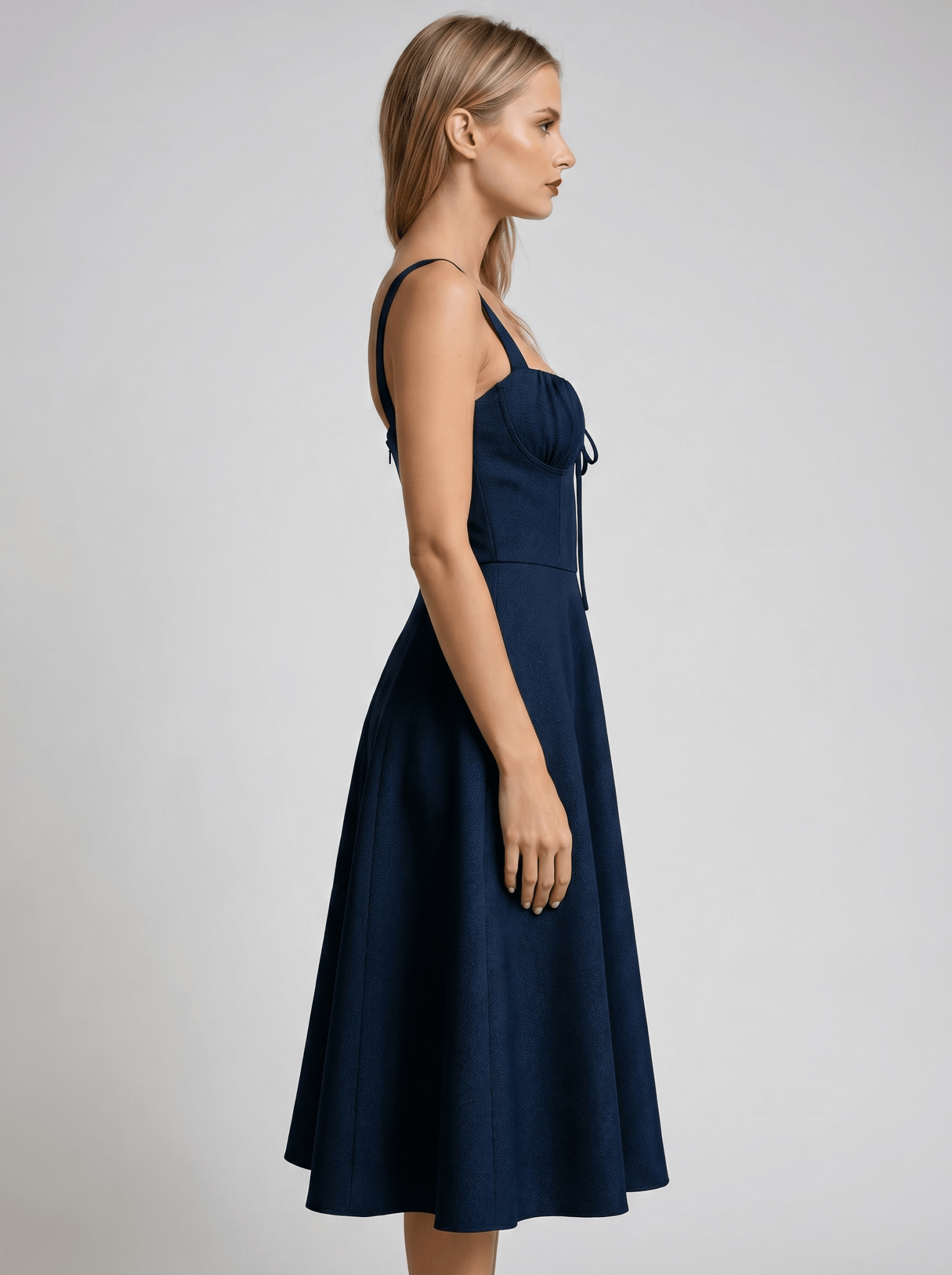 Women's Sleeveless Sweetheart Midi Dress Flared Skirt – Evergreen Outfits Navy blue / XL