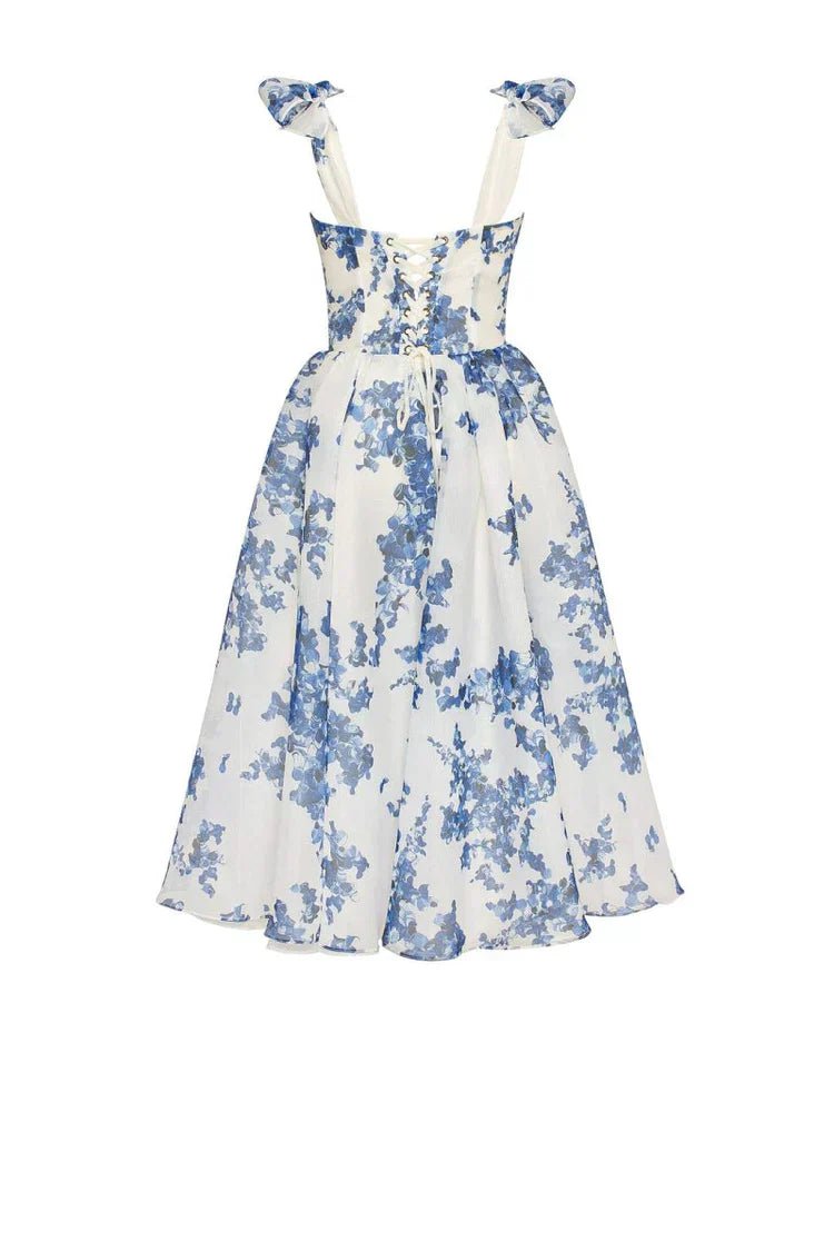 Women Midi Dress Sweetheart Neck Tie Strap Corset Back - Evergreen Outfits - Women Midi Dress