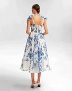 Women Midi Dress Sweetheart Neck Tie Strap Corset Back - Evergreen Outfits - Women Midi Dress
