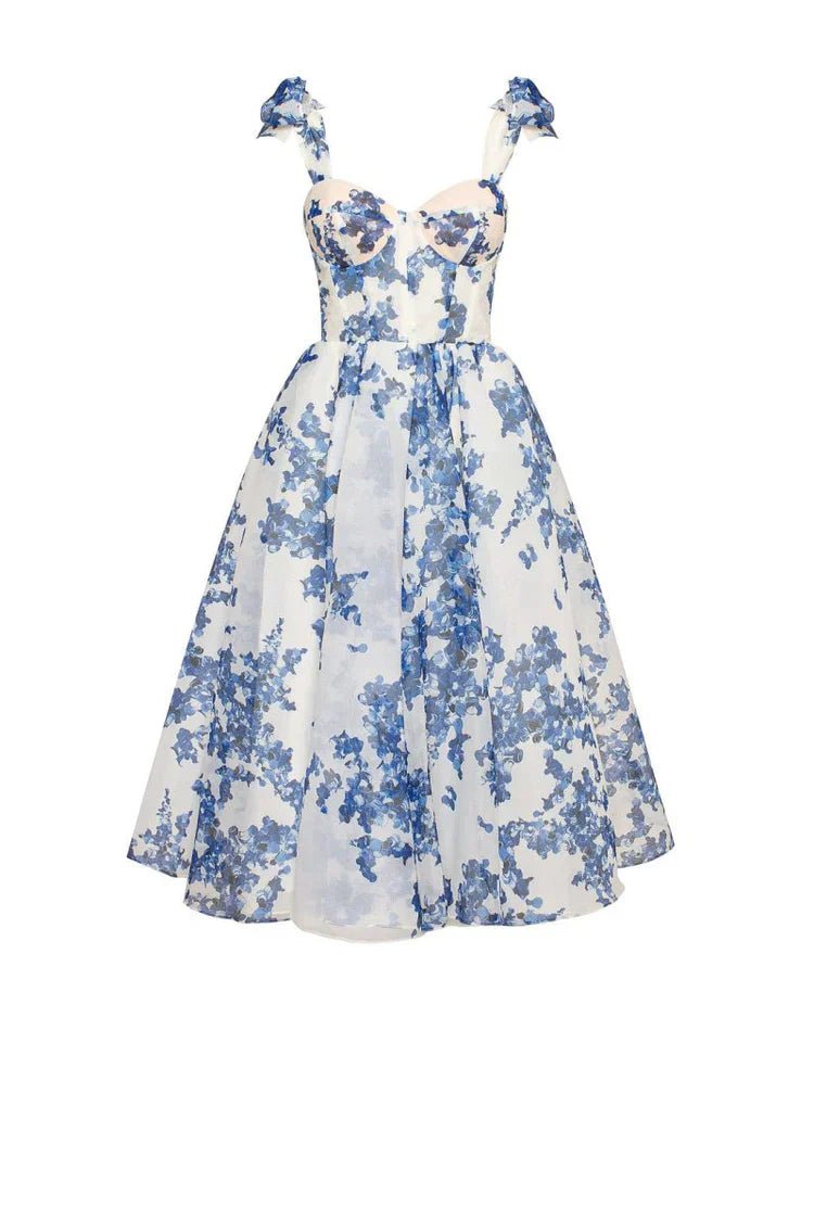 Women Midi Dress Sweetheart Neck Tie Strap Corset Back - Evergreen Outfits - Women Midi Dress