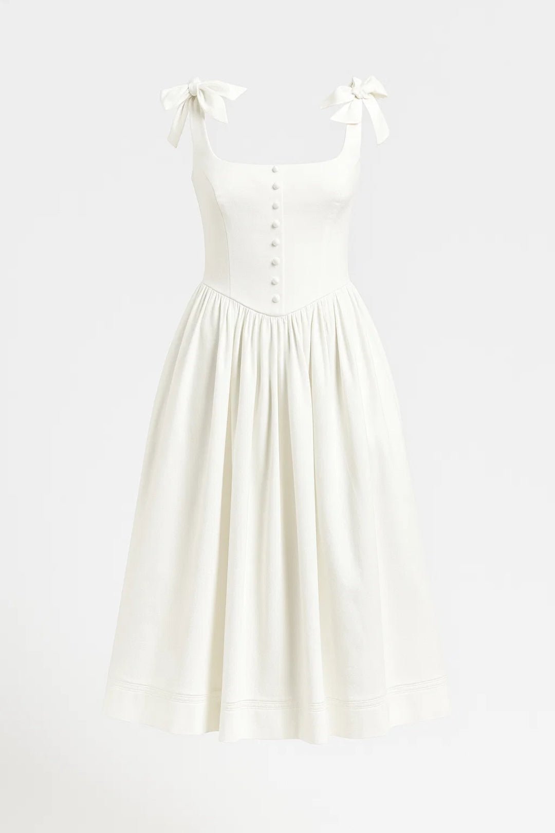 Women Midi Dress Tie Straps Bow Flared Skirt With Pockets - Evergreen Outfits- Women Midi Dress