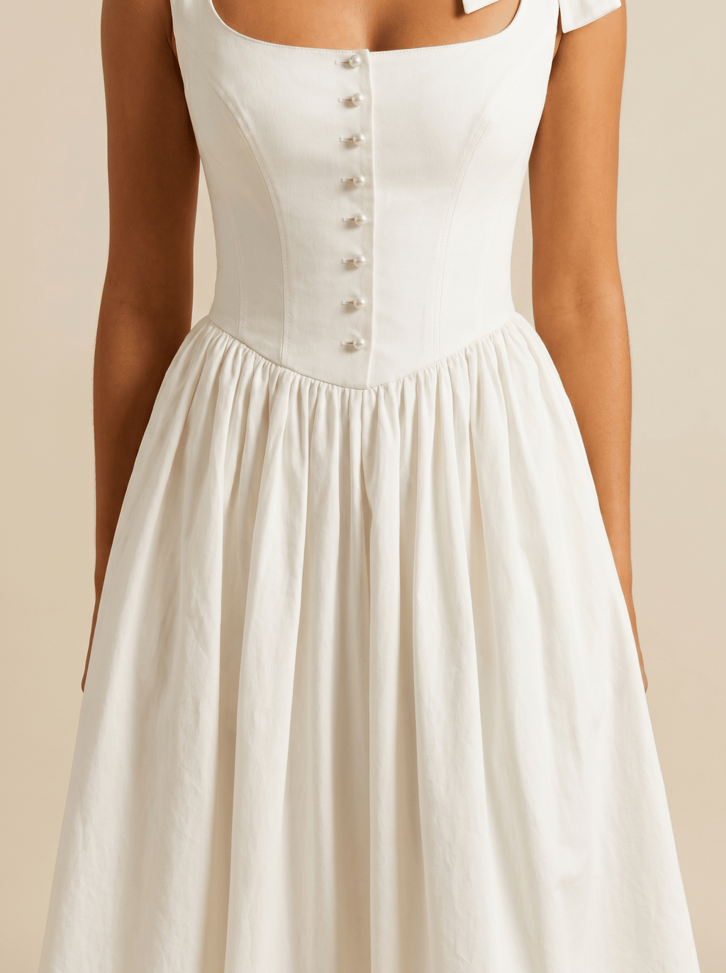 Women Midi Dress Tie Straps Bow Flared Skirt With Pockets - Evergreen Outfits- Women Midi Dress