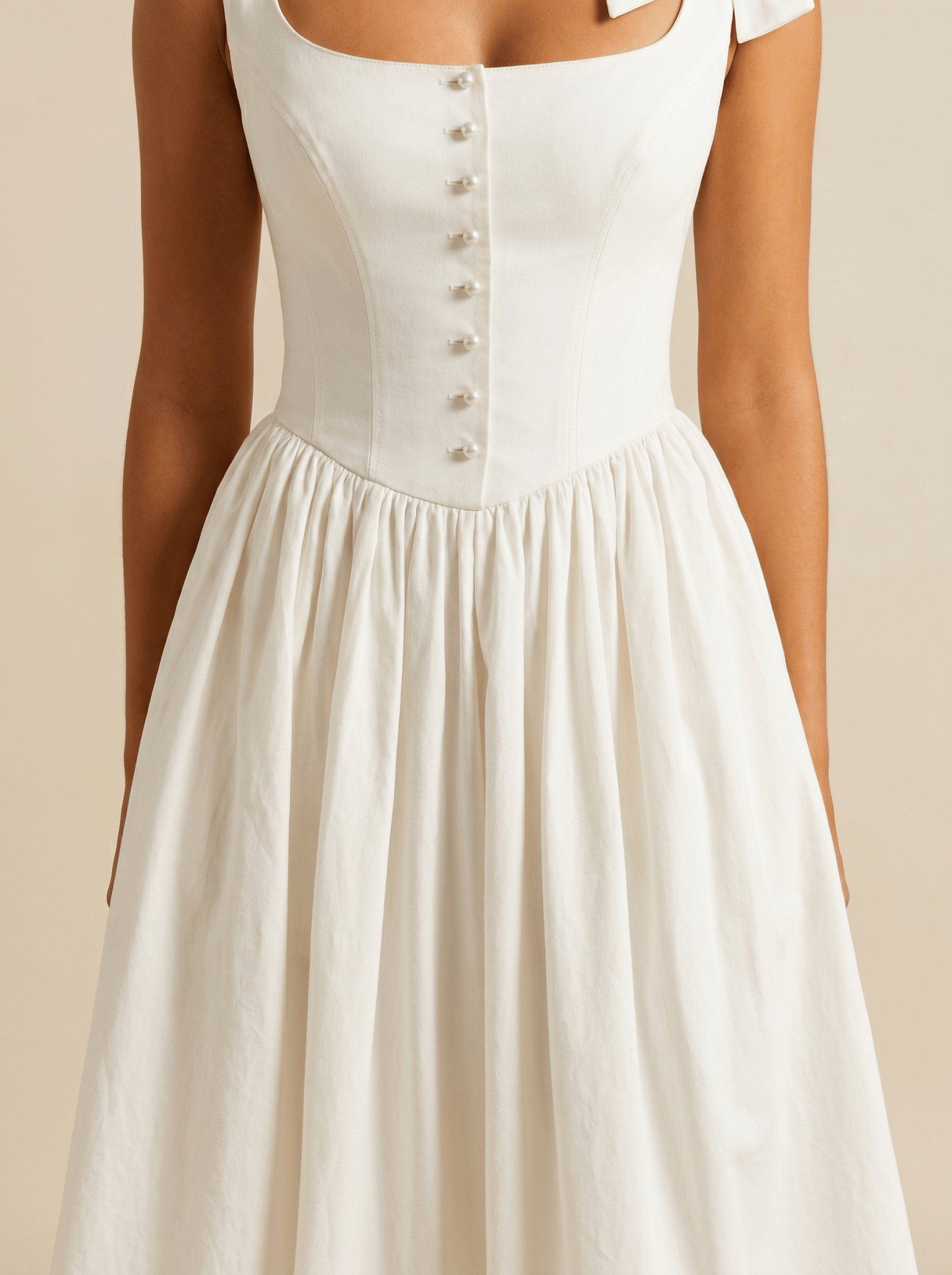 Women Midi Dress Tie Straps Bow Flared Skirt With Pockets - Evergreen Outfits- Women Midi Dress