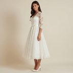 Women Midi Dress V Neck Three Quarter Sleeve Midi Length - Evergreen Outfits - Women Midi Dress