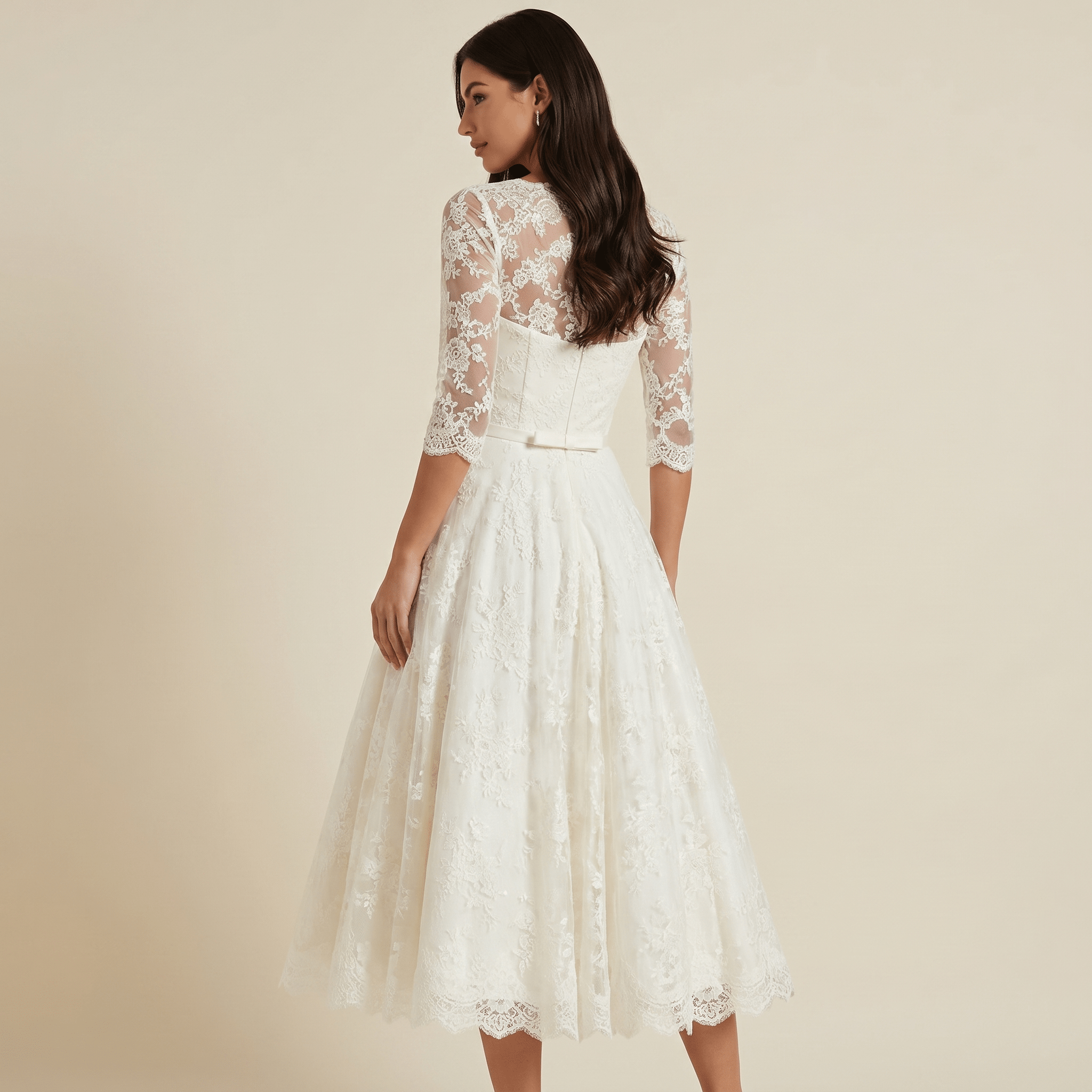 Women Midi Dress V Neck Three Quarter Sleeve Midi Length - Evergreen Outfits - Women Midi Dress