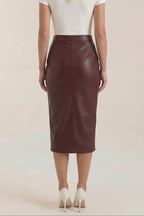 Women Midi Skirt Draped Design Front Slit Detail - Evergreen Outfits - Women Skirt
