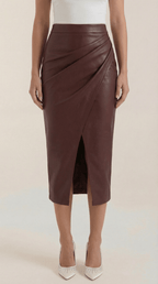 Women Midi Skirt Draped Design Front Slit Detail - Evergreen Outfits - Women Skirt