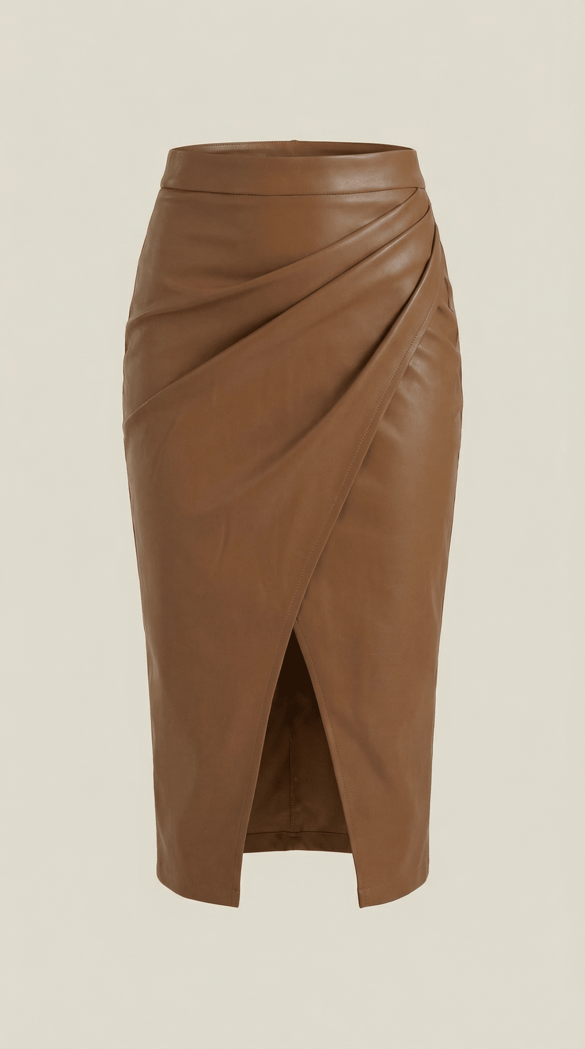 Women Midi Skirt Draped Design Front Slit Detail - Evergreen Outfits - Women Skirt