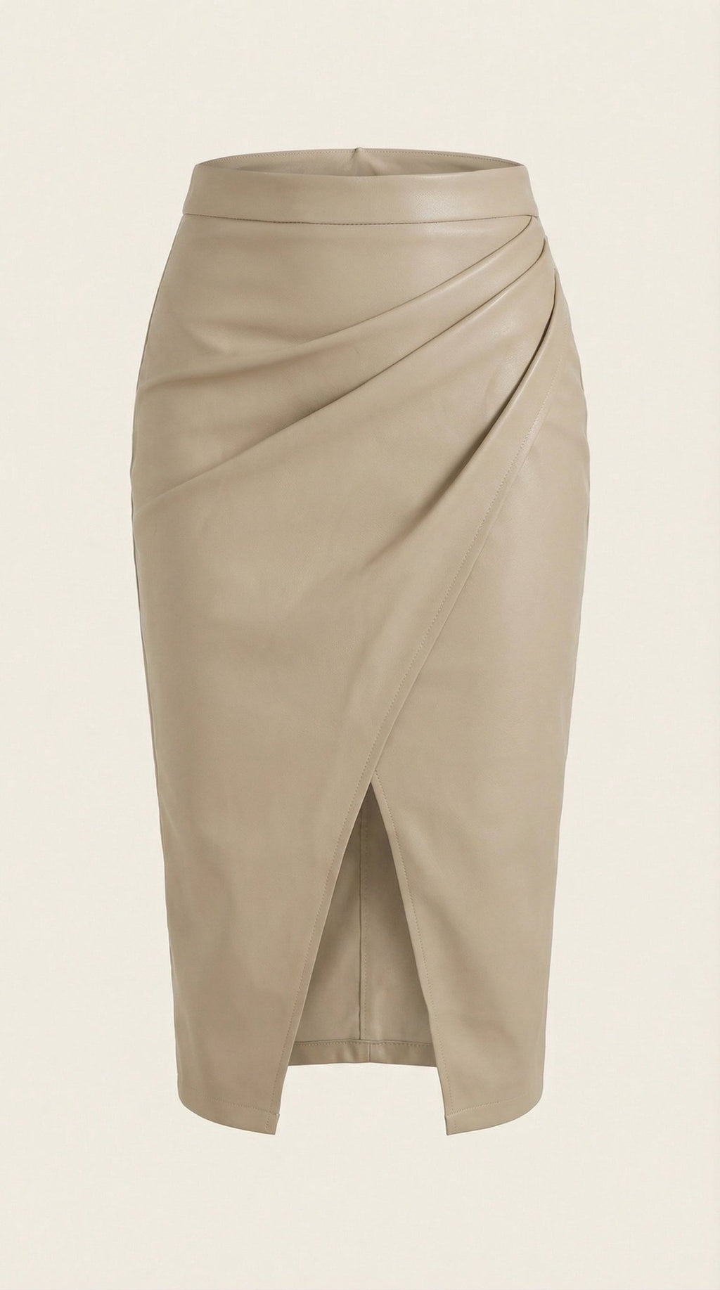 Women Midi Skirt Draped Design Front Slit Detail - Evergreen Outfits - Women Skirt