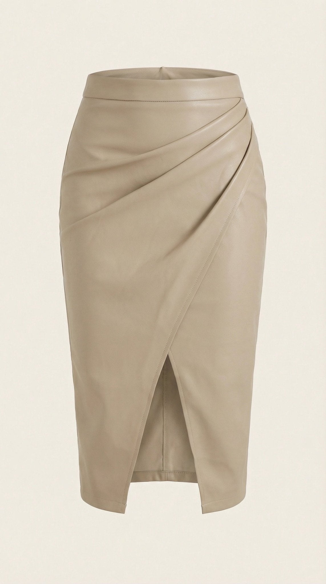 Women Midi Skirt Draped Design Front Slit Detail - Evergreen Outfits - Women Skirt