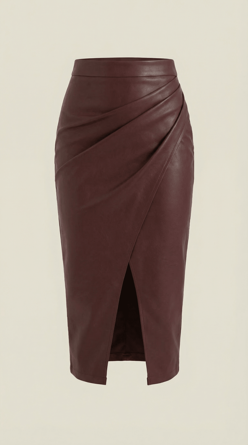 Women Midi Skirt Draped Design Front Slit Detail - Evergreen Outfits - Women Skirt