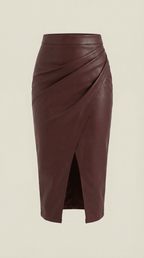 Women Midi Skirt Draped Design Front Slit Detail - Evergreen Outfits - Women Skirt