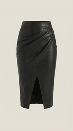 Women Midi Skirt Draped Design Front Slit Detail - Evergreen Outfits - Women Skirt