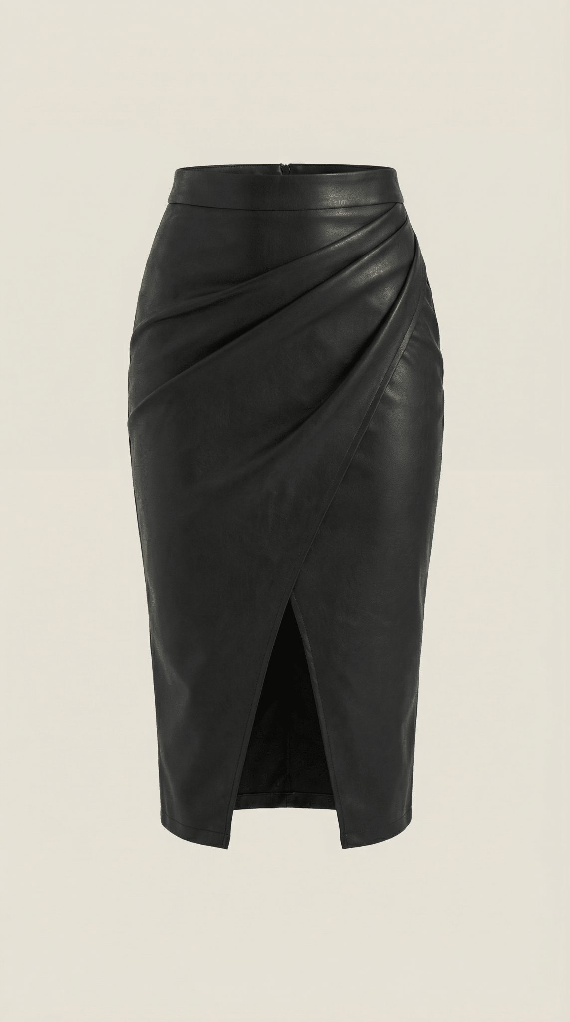 Women Midi Skirt Draped Design Front Slit Detail - Evergreen Outfits - Women Skirt