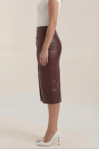 Women Midi Skirt Draped Design Front Slit Detail - Evergreen Outfits - Women Skirt
