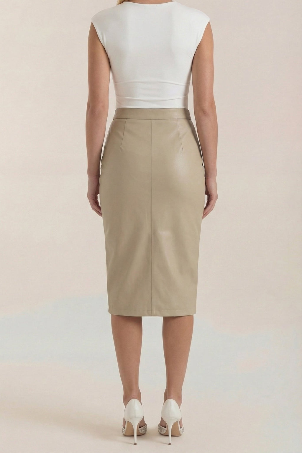 Women Midi Skirt Draped Design Front Slit Detail - Evergreen Outfits - Women Skirt