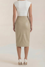 Women Midi Skirt Draped Design Front Slit Detail - Evergreen Outfits - Women Skirt