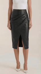 Women Midi Skirt Draped Design Front Slit Detail - Evergreen Outfits - Women Skirt