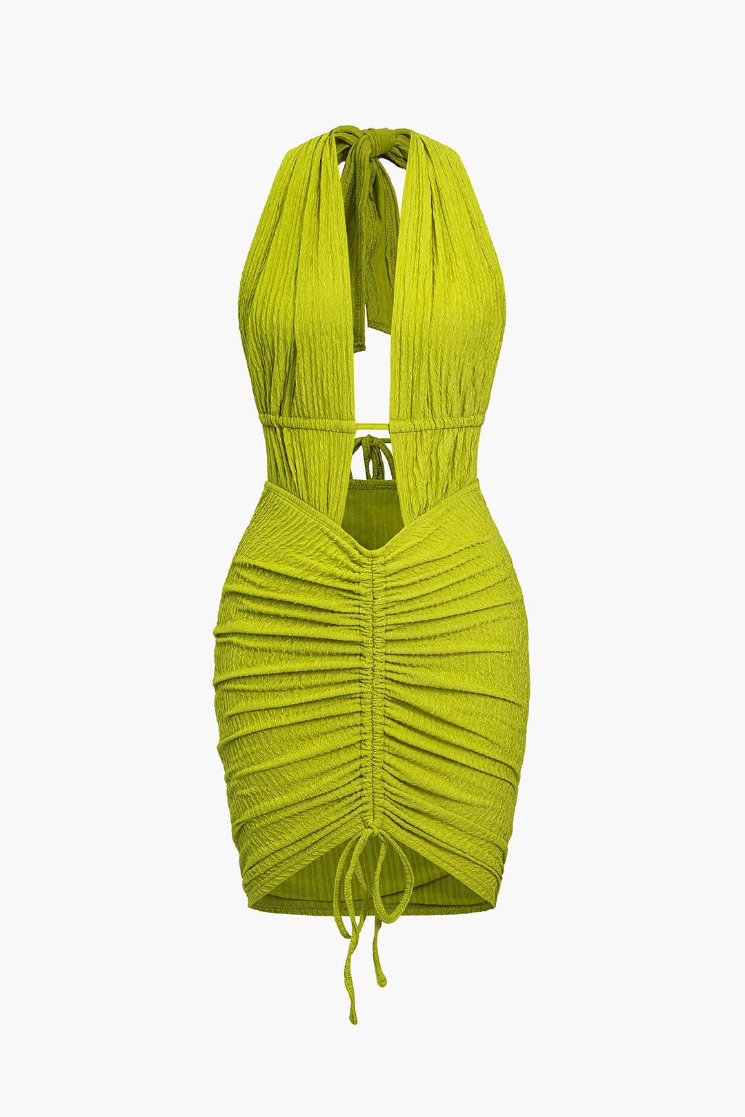 Women Mini Dress Backless Halter Neck Ruffle Lace-Up Fit - Evergreen Outfits- Women Mini Dress
