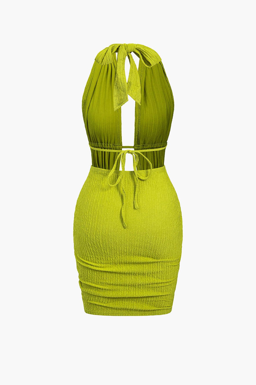 Women Mini Dress Backless Halter Neck Ruffle Lace-Up Fit - Evergreen Outfits- Women Mini Dress