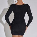 Women Mini Dress Bodycon Long Sleeve Glitter Detail - Evergreen Outfits - Women Mini Dress