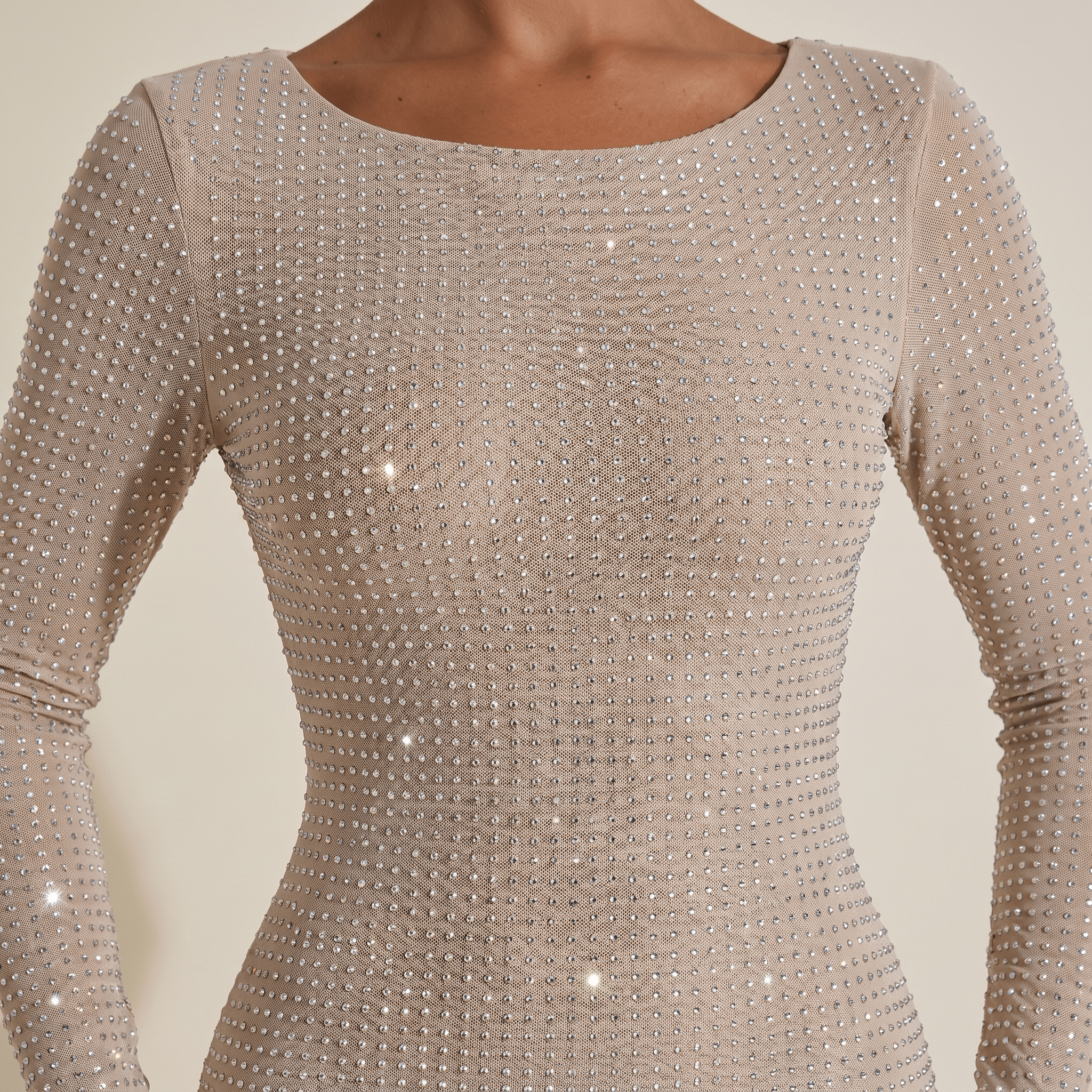 Women Mini Dress Bodycon Long Sleeve Glitter Detail - Evergreen Outfits - Women Mini Dress