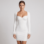 Women Mini Dress Bodycon Square Neckline Long Sleeve - Evergreen Outfits - Women Mini Dress