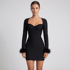 Women Mini Dress Bodycon Square Neckline Long Sleeve - Evergreen Outfits - Women Mini Dress