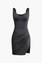 Women Mini Dress Bodycon Tie Back Pleated Design - Evergreen Outfits - Women Mini Dress