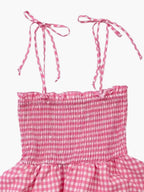 Women Mini Dress Checked Smocked Spaghetti Strap Style - Evergreen Outfits- Women Mini Dress