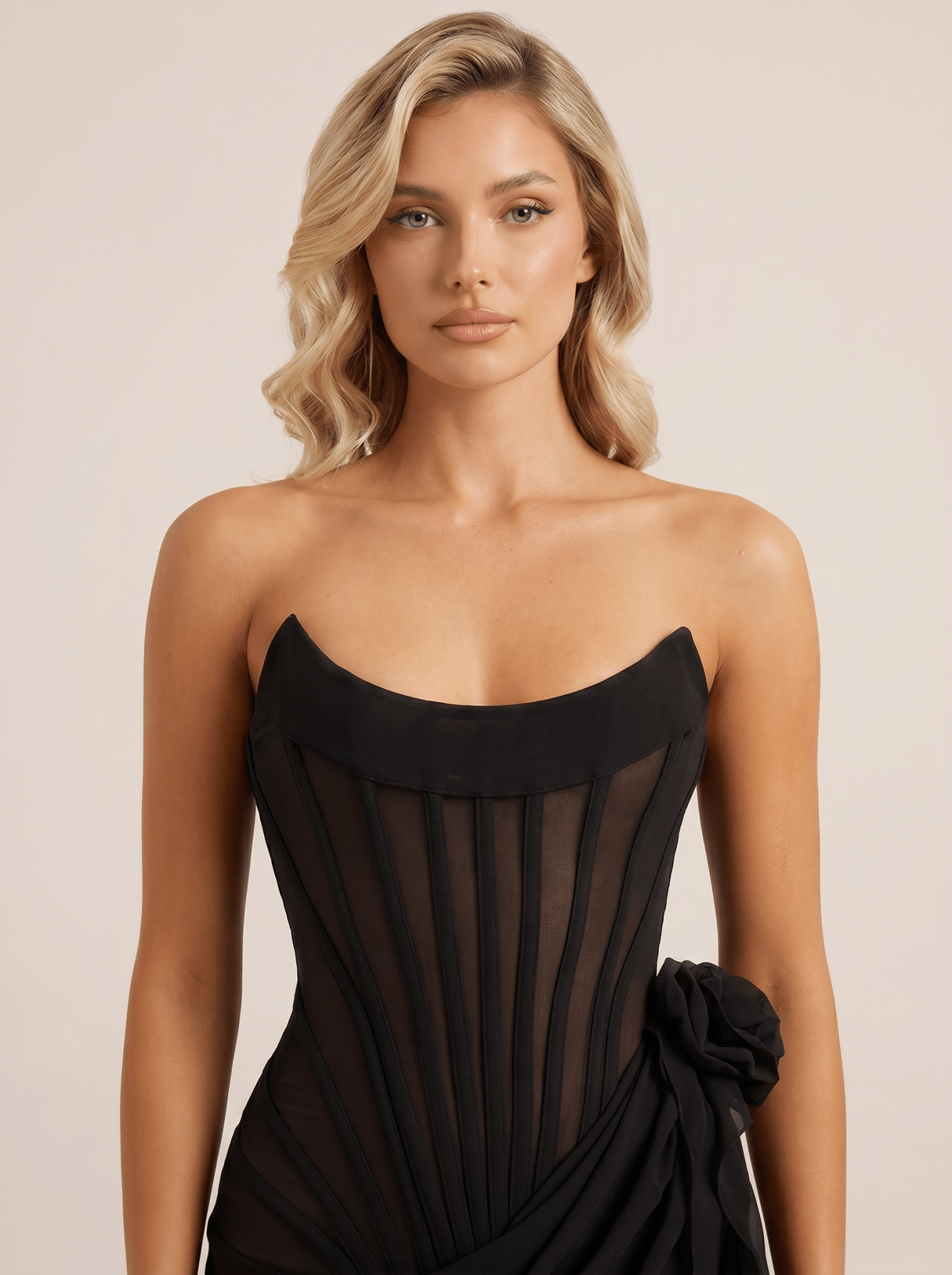 Women Mini Dress Corset Bodice Floral Draped Sleeveless - Evergreen Outfits - Women Mini Dress