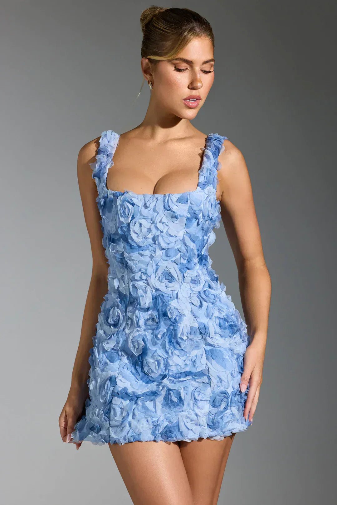 Women Mini Dress Corset Detail Floral Pattern Design - Evergreen Outfits - Women Mini Dress