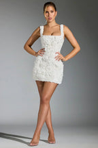 Women Mini Dress Corset Detail Floral Pattern Design - Evergreen Outfits - Women Mini Dress