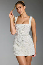 Women Mini Dress Corset Detail Floral Pattern Design - Evergreen Outfits - Women Mini Dress